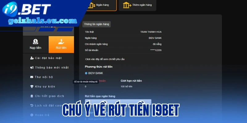 Chú ý về rút tiền I9bet