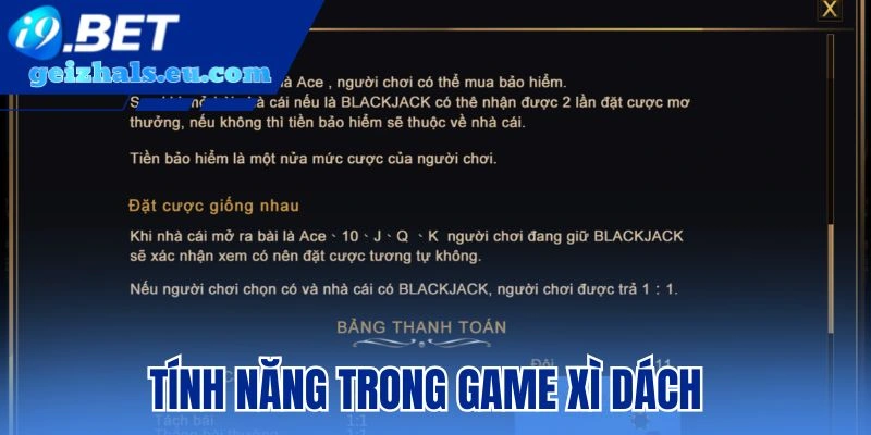 Tính năng trong game Xì dách